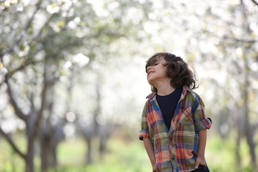 Boy Looking Up Posing for Photo Shoot